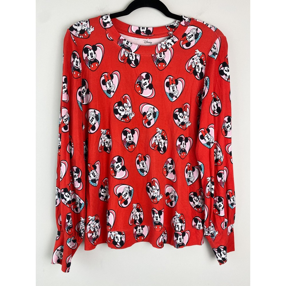 Posh Peanut Womens Disney Mickey Top M Red Bamboo Rare Retro Hearts Valentines‎
